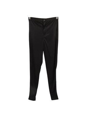 AYLA Women Small Solid Black Shiny Stretch Skinny Pants Leggings No Pockets
